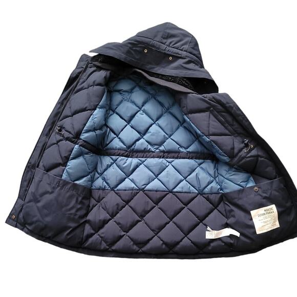 J Crew $450 Nordic Fur Parka Winter Coat Navy L hooded e3977 navy blue! No Fur - Picture 4 of 6